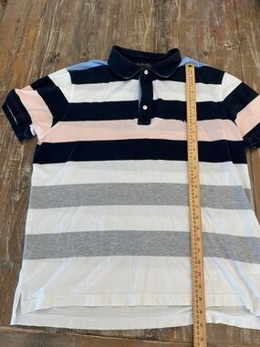 Brooks Brothers Navy, Light Pink, Light Blue, Gray & White Striped Polo